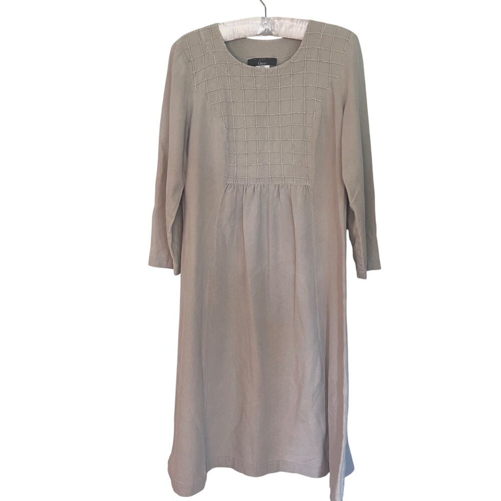 Vintage 90s Orvis Beige Cotton Long Sleeve Smocked Prairie Cottage Core Dress-M